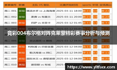 竞彩004布尔格对阵克莱蒙精彩赛事分析与预测
